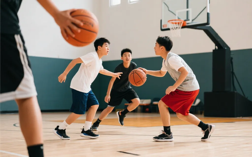 球员在训练场上尝试NBA风格配合